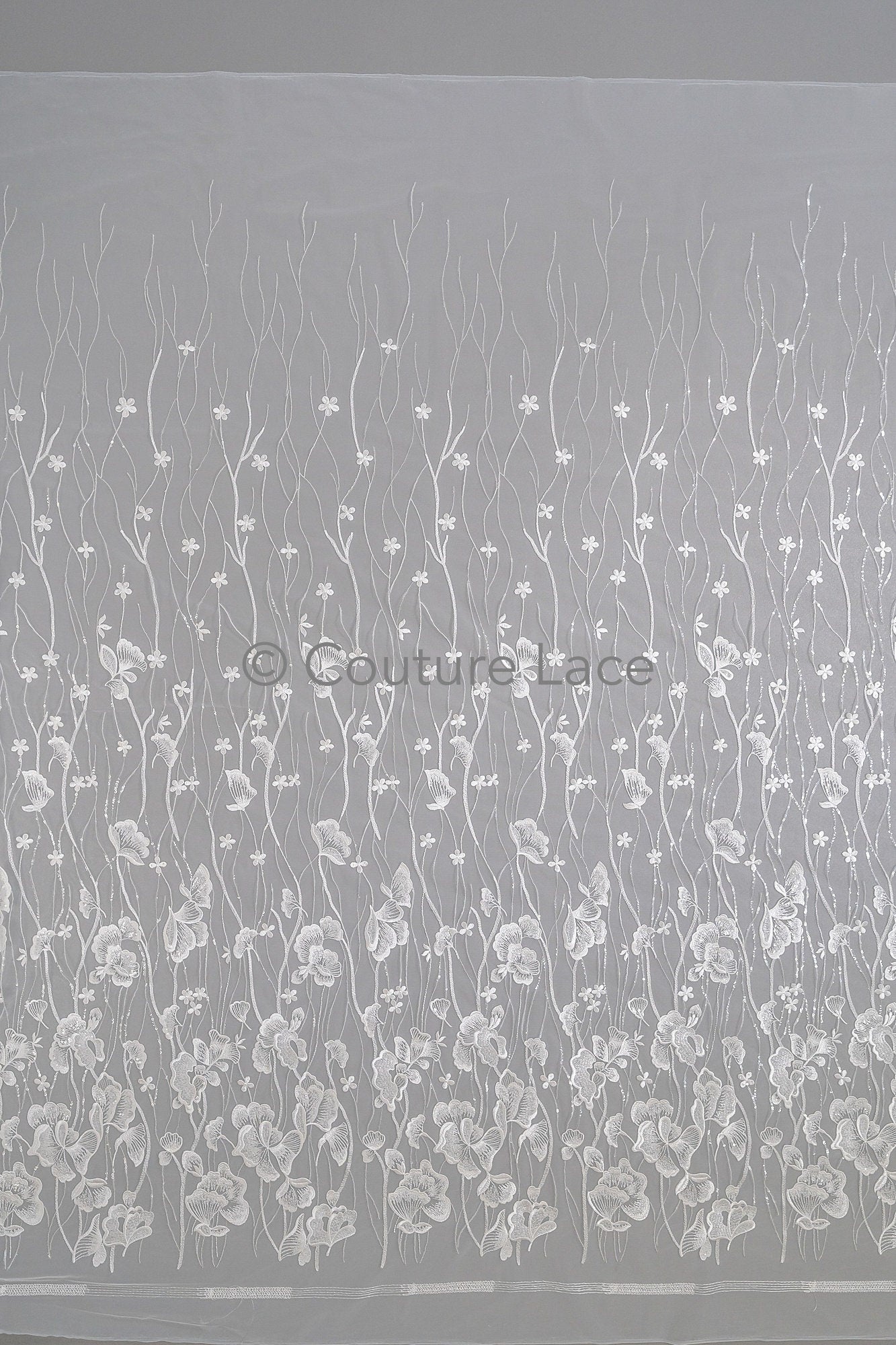 Florale Braut Spitze Off-White/ Brautspitze Stoff mit Pailletten/ florale Hochzeit Spitze mit Pailletten/ Couture Spitze// L23-632