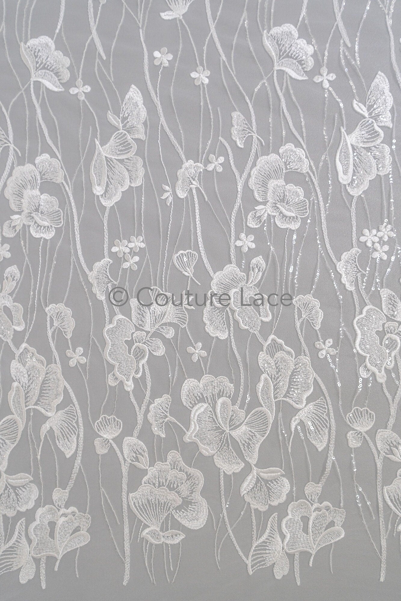 Florale Braut Spitze Off-White/ Brautspitze Stoff mit Pailletten/ florale Hochzeit Spitze mit Pailletten/ Couture Spitze// L23-632