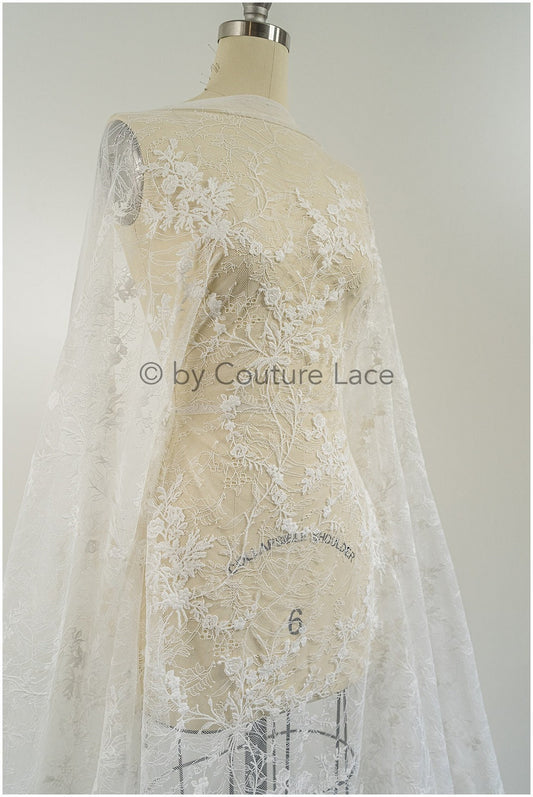 Dentelle nuptiale florale Off-White/ français dentelle nuptiale/ dentelle de mariage florale/ dentelle couture// L23-633