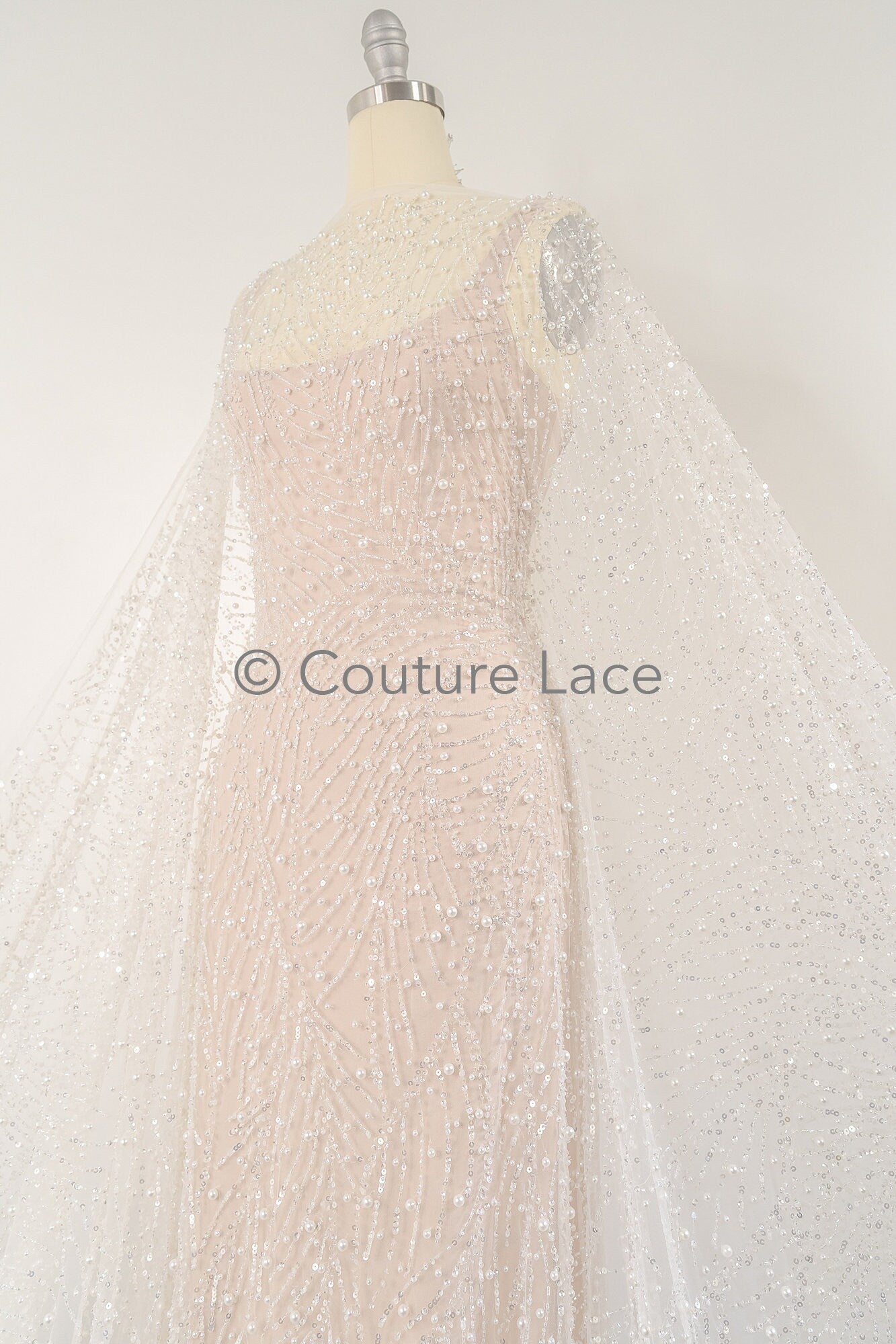 Perlen Brautspitze Stoff Off-White/ Braut Stoff mit Perlen/ Luxus Brautspitze// L23-528