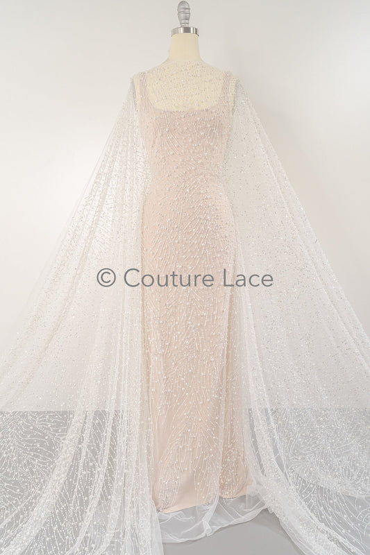 Perlen Brautspitze Stoff Off-White/ Braut Stoff mit Perlen/ Luxus Brautspitze// L23-528