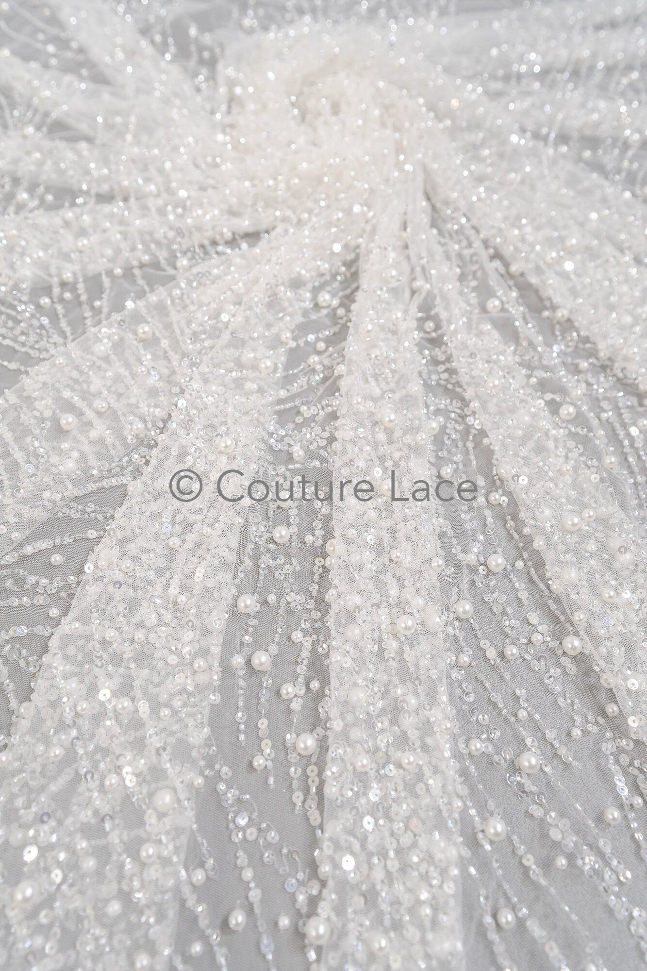 Perlen Brautspitze Stoff Off-White/ Braut Stoff mit Perlen/ Luxus Brautspitze// L23-528