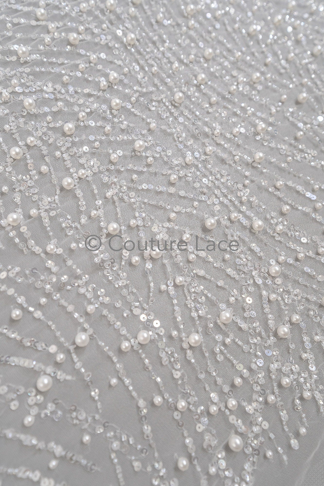 Perlen Brautspitze Stoff Off-White/ Braut Stoff mit Perlen/ Luxus Brautspitze// L23-528