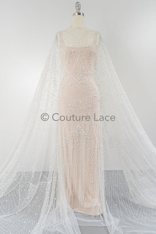 Zarte Blumenspitze Off-White/ Braut Spitzenstoff/ Perlen Spitzenstoff/ Verzierte Spitze// L23-531