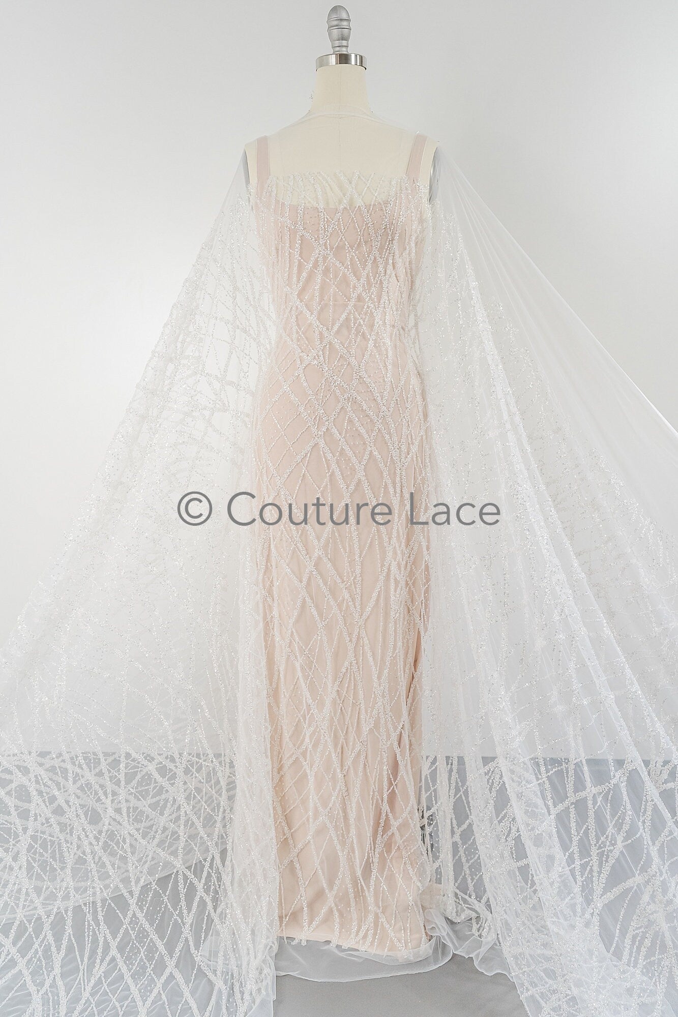 Zarte florale Spitze Off-White/ Braut Spitzenstoff/ Spitzenstoff mit Perlen & Pailletten/ Spitzenmuster// L23-560