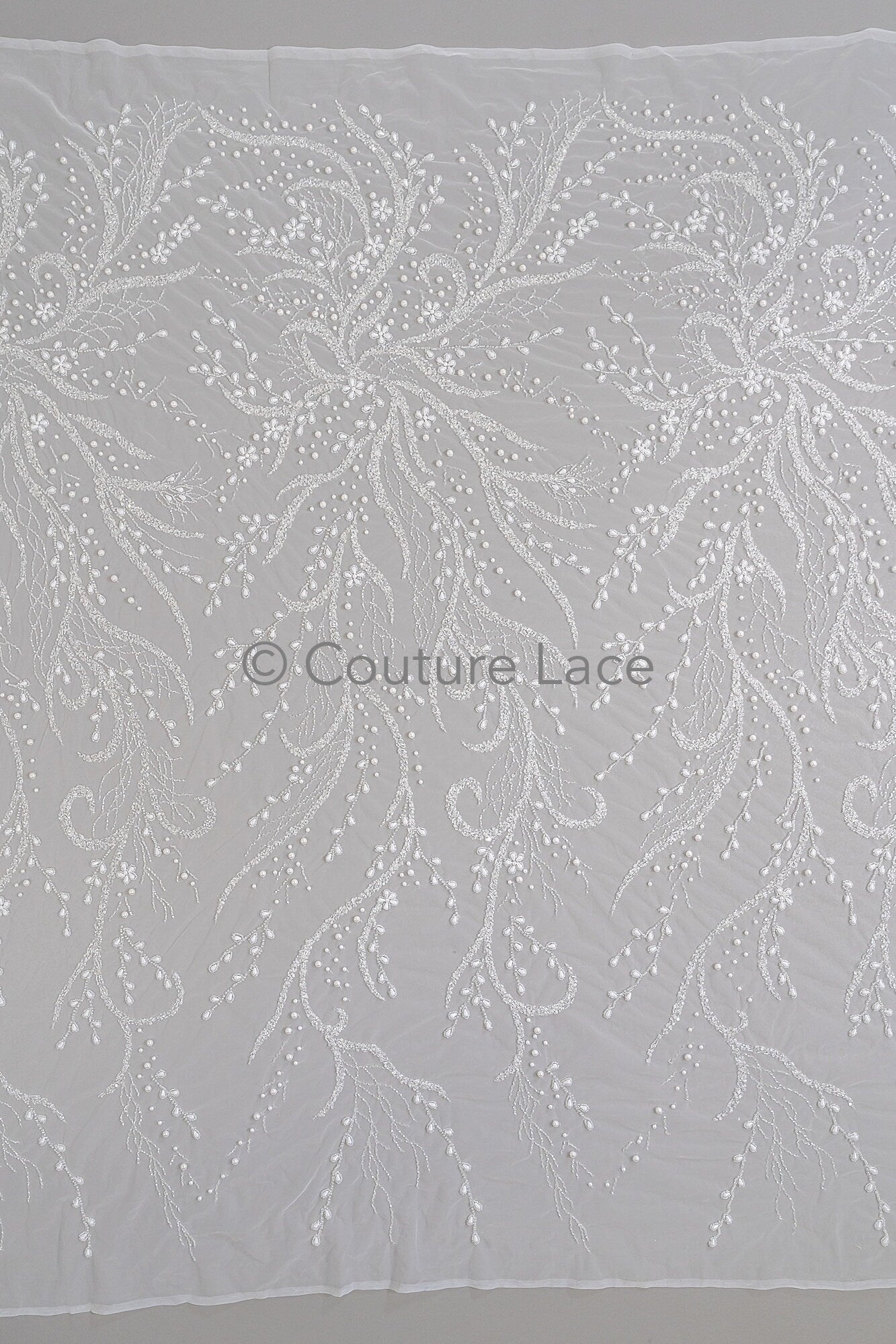 Perlen Brautspitze Stoff Off-White/ Brautspitzenstoff mit Perlen/ Luxus Braut Spitze// L23-566