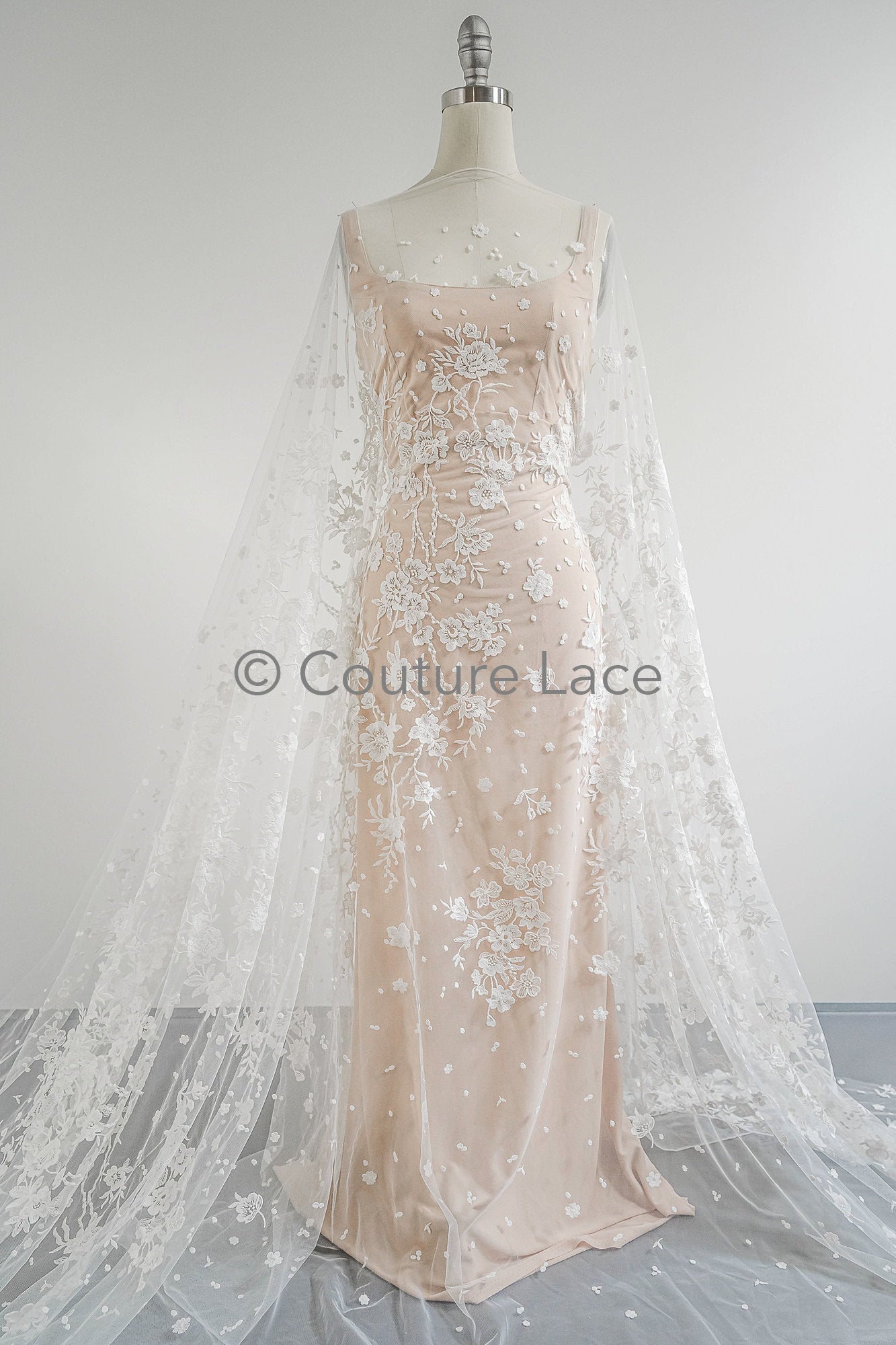 Floral Bridal Lace Off-White/ Bridal Lace with Flowers/ Floral Wedding Lace/ Couture Lace// L23-594