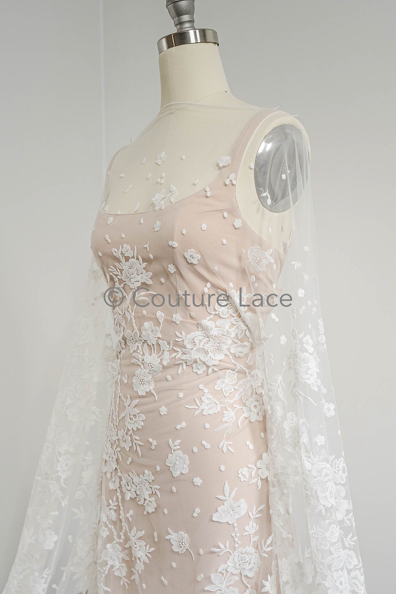 Floral Bridal Lace Off-White/ Bridal Lace with Flowers/ Floral Wedding Lace/ Couture Lace// L23-594