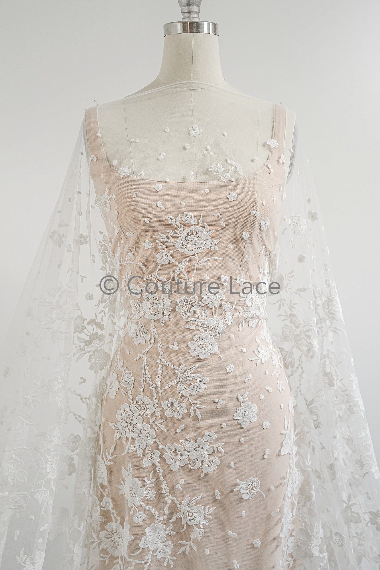 Floral Bridal Lace Off-White/ Bridal Lace with Flowers/ Floral Wedding Lace/ Couture Lace// L23-594