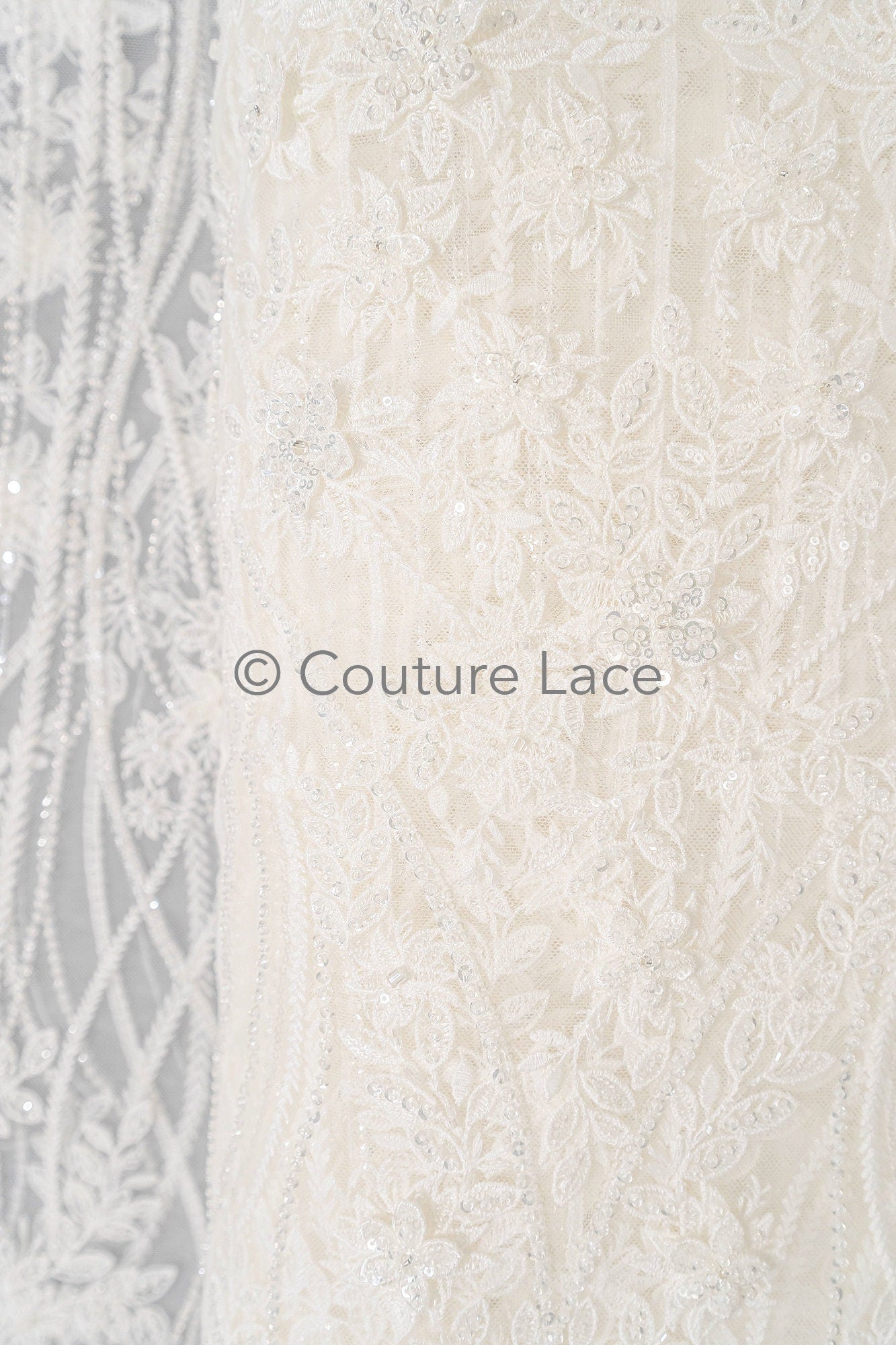 3D Blumen Spitzenstoff Off-White/ Braut Spitzenstoff mit Perlen/ romantischer Spitzenstoff mit 3D Blumen/ Hochzeit Spitzenstoff// L23-595