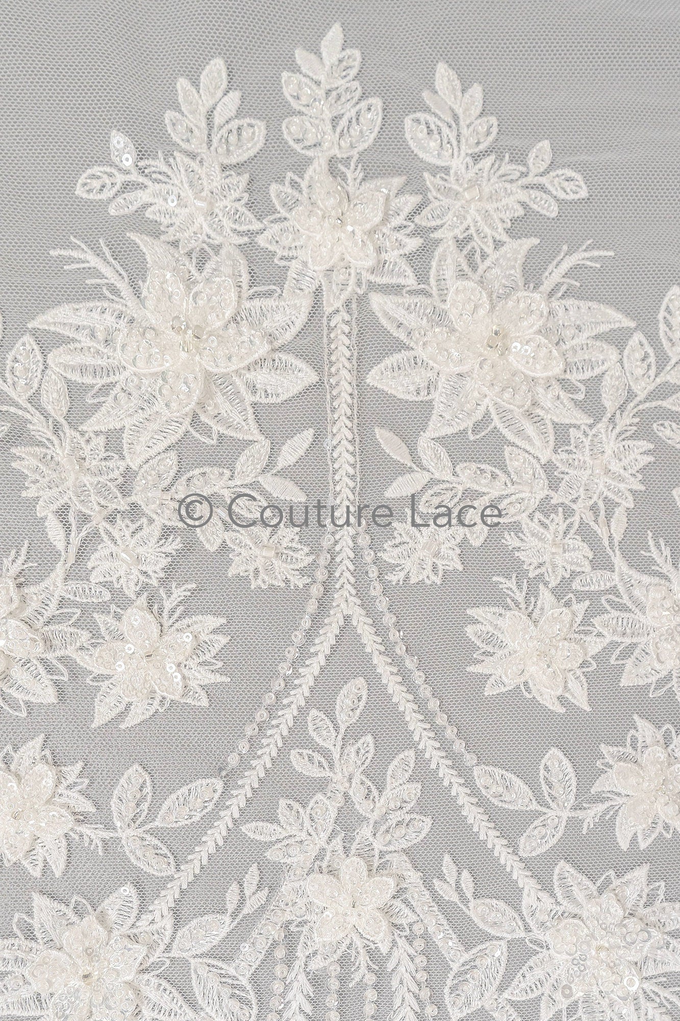 3D Blumen Spitzenstoff Off-White/ Braut Spitzenstoff mit Perlen/ romantischer Spitzenstoff mit 3D Blumen/ Hochzeit Spitzenstoff// L23-595