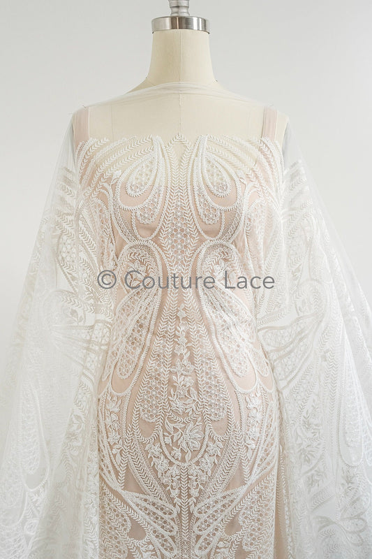 Dentelle nuptiale florale Off-White/ dentelle nuptiale florale/ dentelle de mariage ornement/ dentelle couture// L23-596