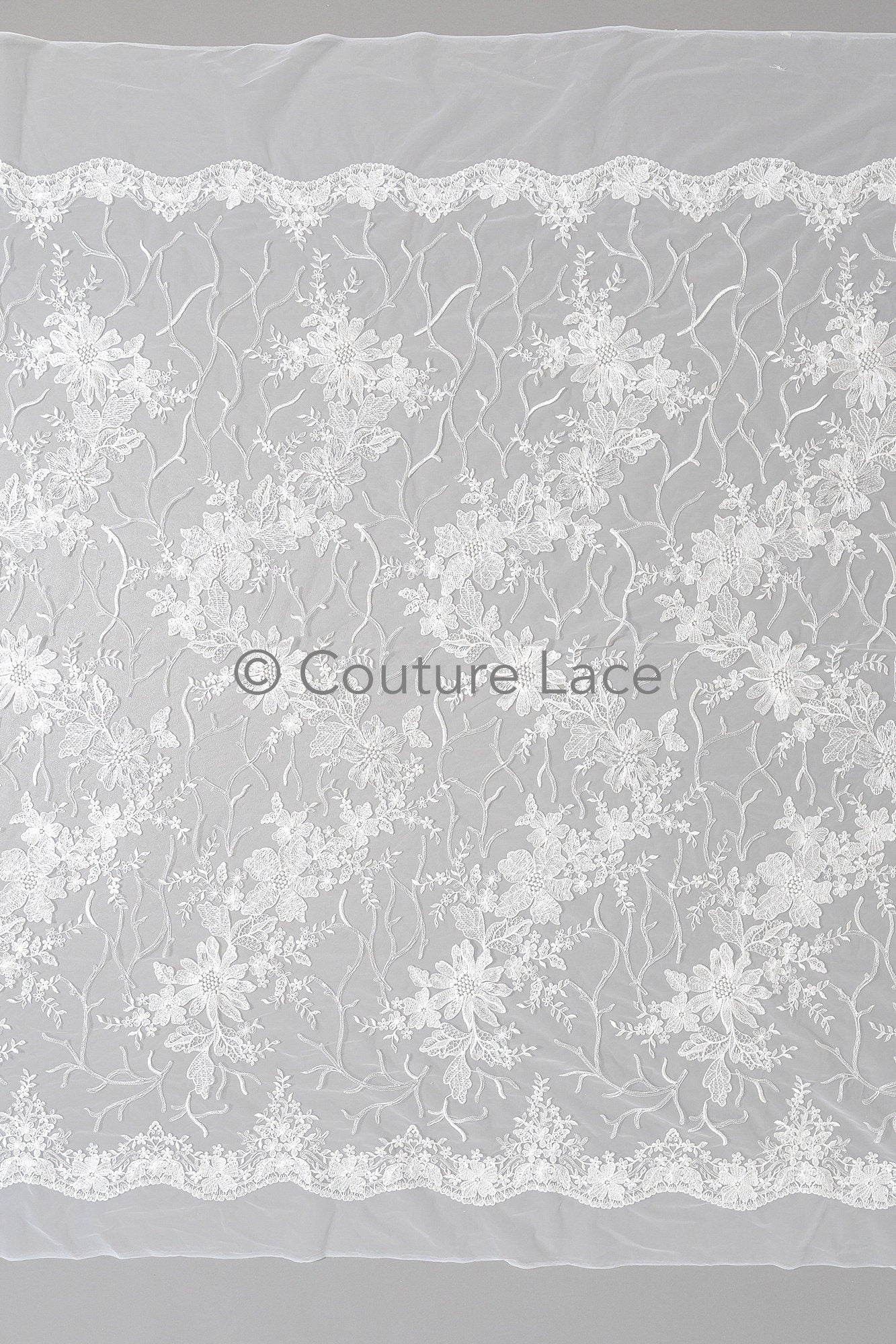 Floral bridal lace off-white/ bridal lace with flowers/ floral wedding lace/ couture lace// L23-568