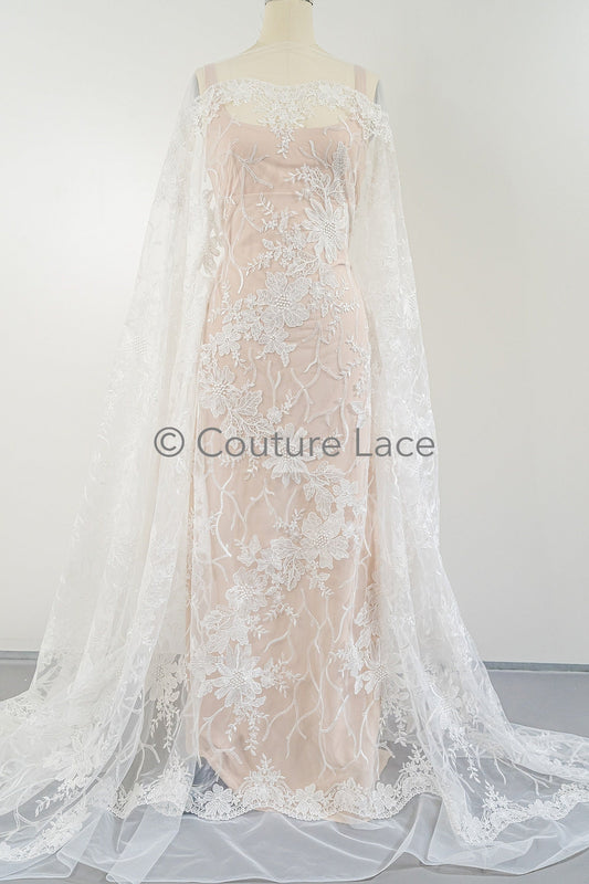 Encaje nupcial floral color marfil / Encaje de novia con flores / Encaje floral para boda / Encaje de alta costura // L23-568