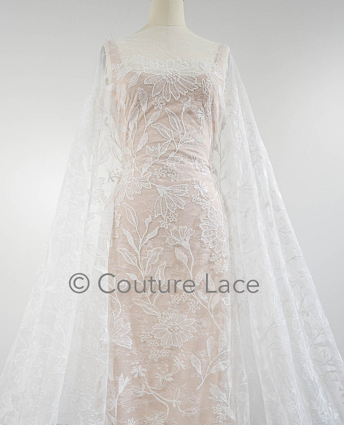 Floral bridal lace off-white/ bridal lace with flowers/ floral wedding lace/ couture lace// L23-580