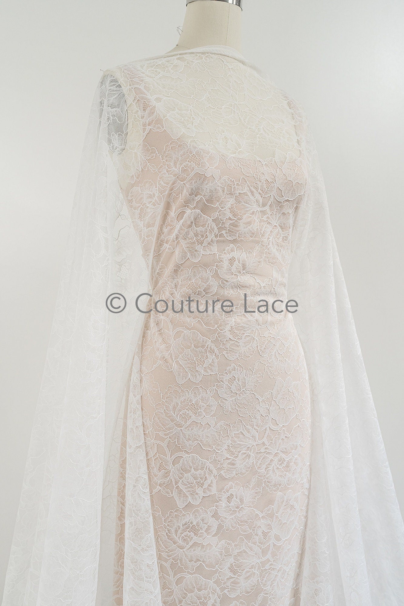 French Floral Lace / Bridal Raschel Lace / French Veil Lace / Bridal Chanitilly Lace / Edwardian Lace Fabric / / L23-170