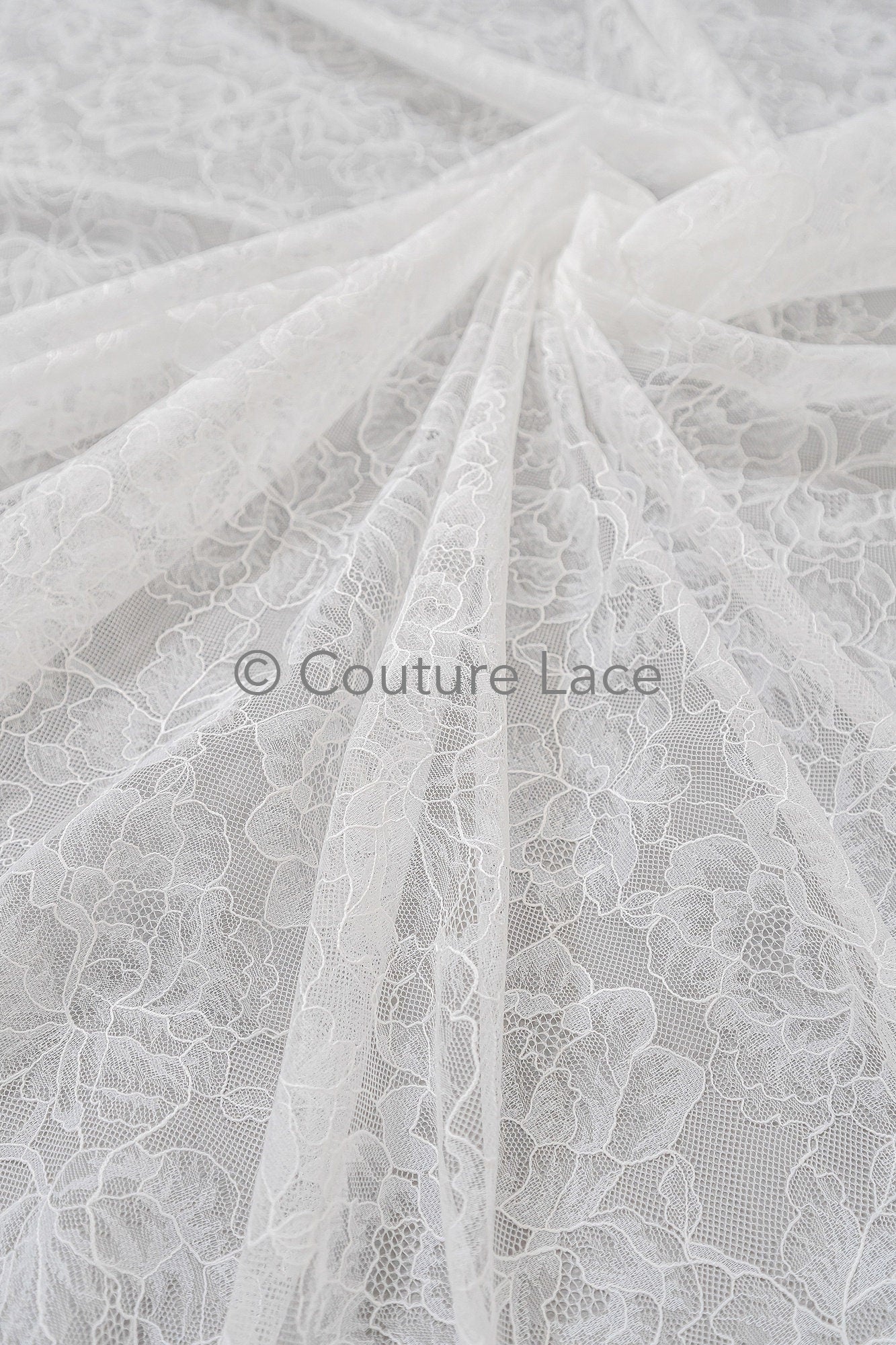 French Floral Lace / Bridal Raschel Lace / French Veil Lace / Bridal Chanitilly Lace / Edwardian Lace Fabric / / L23-170