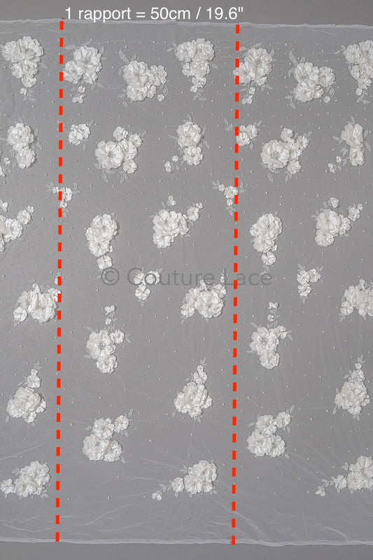 3D Blumen Perlen Spitzenstoff/ Couture Spitzenstoff mit Perlen/ Perlen & Kristallen/ Perlen Brautspitze// L23-539