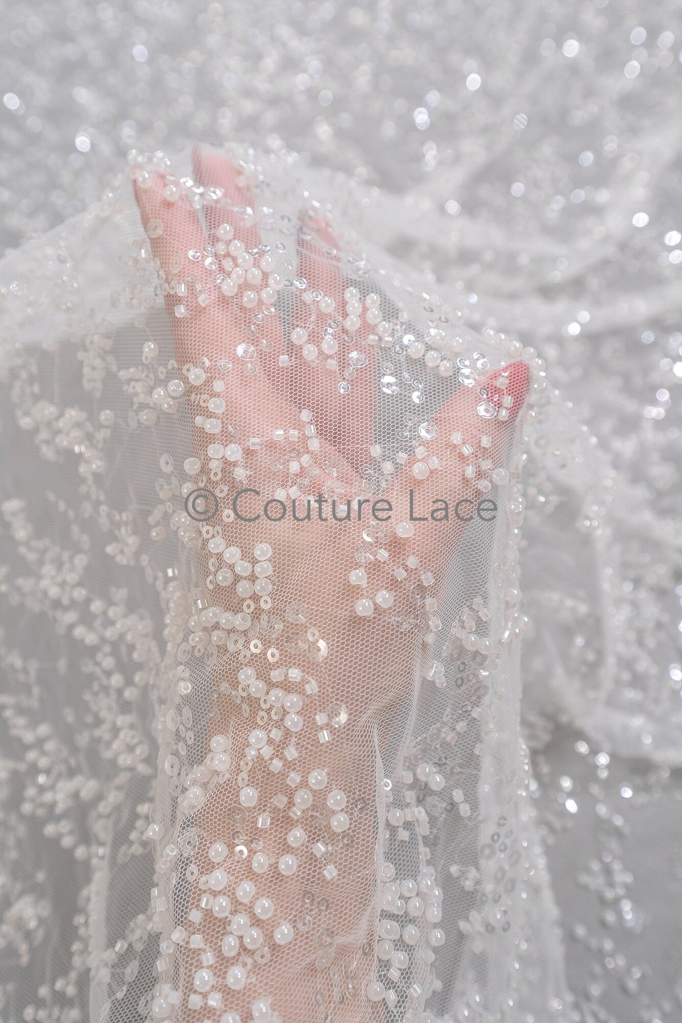 Perlen Spitzenstoff Off-White/ Couture Spitzenstoff/ Braut Spitzenstoff/ Perlen Perlen Spitze// L23-558