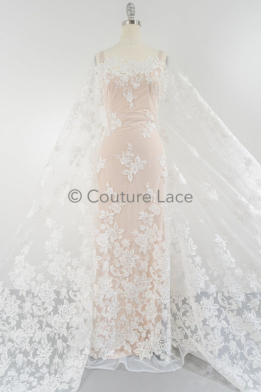 Dentelle nuptiale florale blanc cassé/ dentelle nuptiale avec fleurs/ dentelle nuptiale romantique/ dentelle de mariage/ dentelle couture// L23-599
