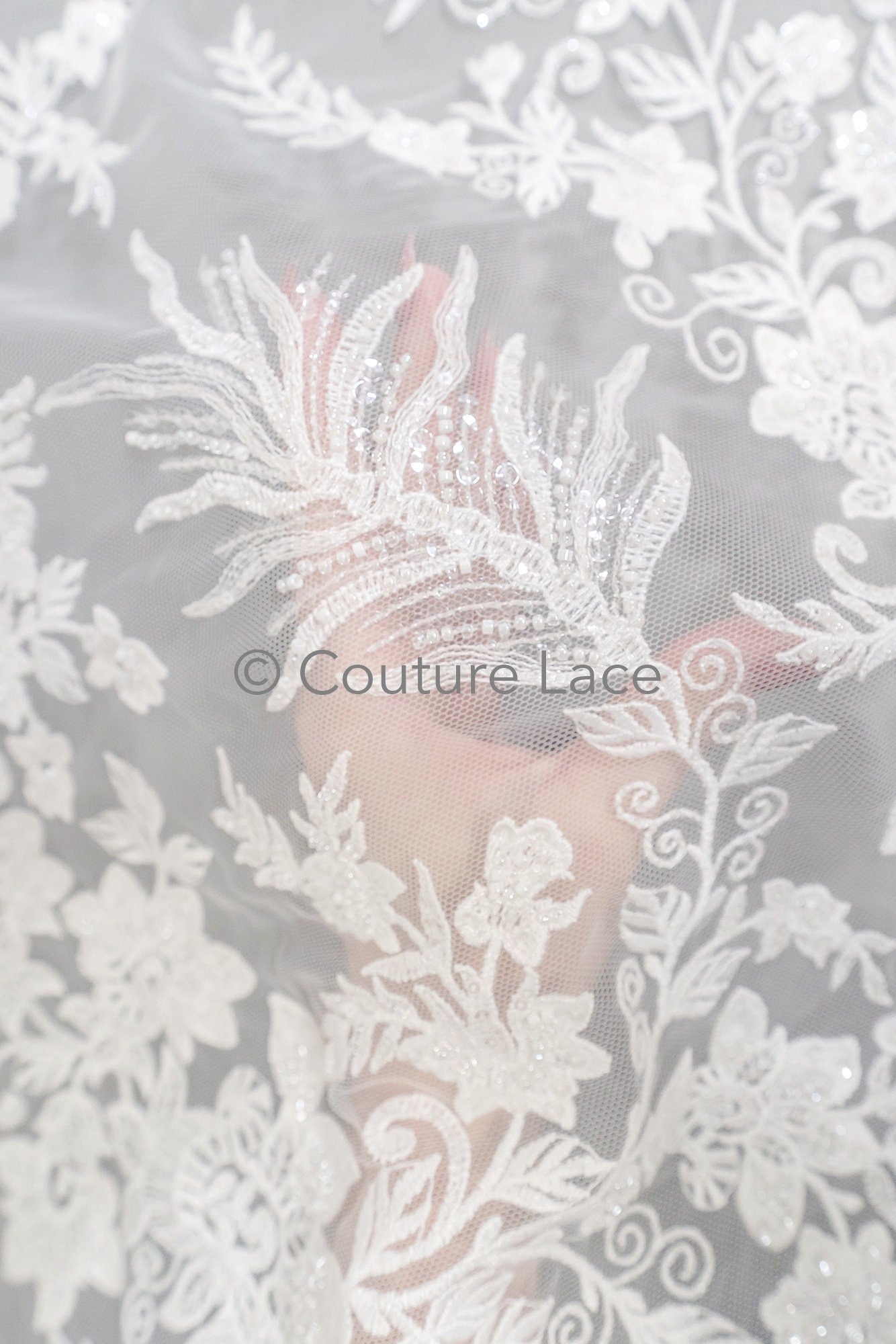 Perlen Spitzenstoff Off-White/ Couture Spitzenstoff/ Braut Spitze/ Perlen Spitze// L23-602