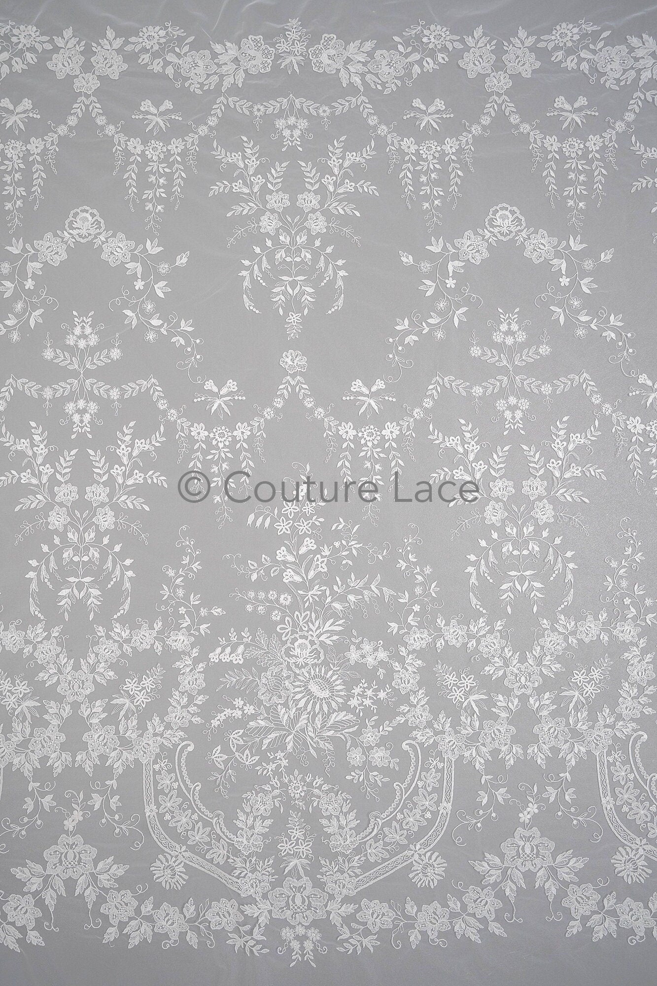 Floral Bridal Lace Off-White/ Bridal Lace with Flowers/ Floral Wedding Lace/ Couture Lace// L23-574