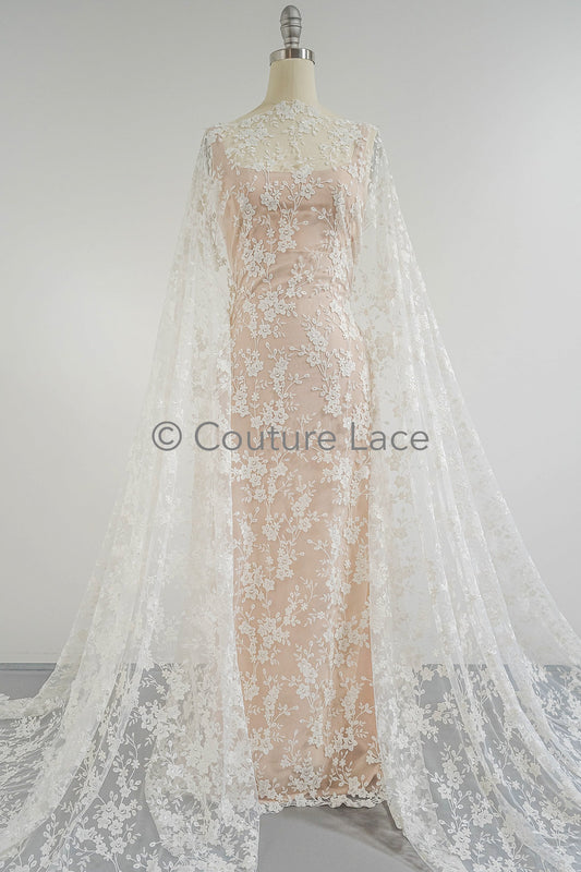Dentelle nuptiale florale blanc cassé/ dentelle nuptiale avec fleurs/ dentelle de mariage florale/ dentelle Couture// L23-604