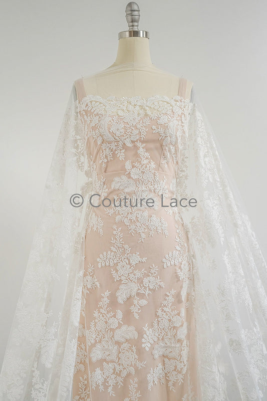 Dentelle nuptiale florale blanc cassé/ dentelle nuptiale avec fleurs/ dentelle de mariage florale/ dentelle Couture// L23-605