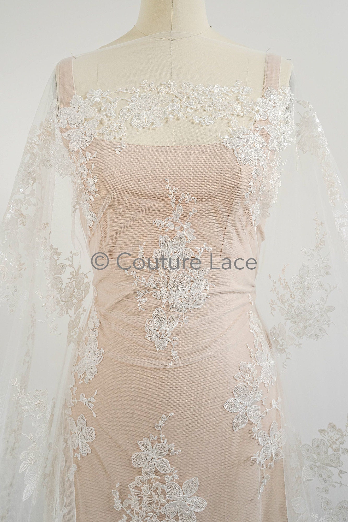 Floral Bridal Lace Off-White/ Bridal Lace/ Floral Wedding Lace/ Couture Lace// L23-606