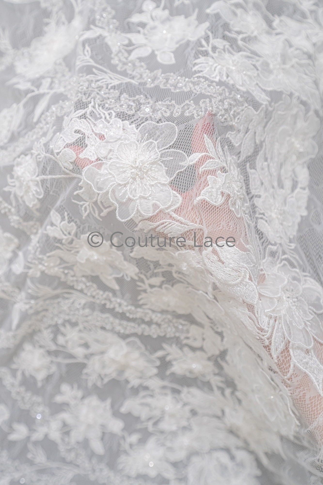 3D Blumen Spitzenstoff/ Braut Spitze Off-White/ romantischer Blumen Spitzenstoff/ Hochzeit Spitzenstoff// L23-608