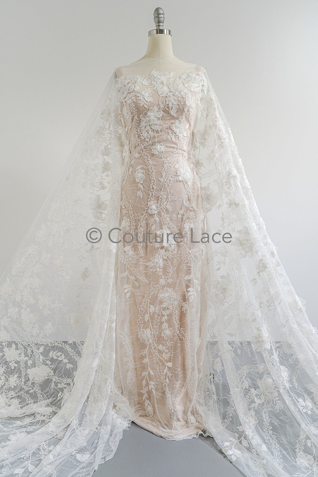 3D Blumen Spitzenstoff/ Braut Spitze Off-White/ romantischer Blumen Spitzenstoff/ Hochzeit Spitzenstoff// L23-608