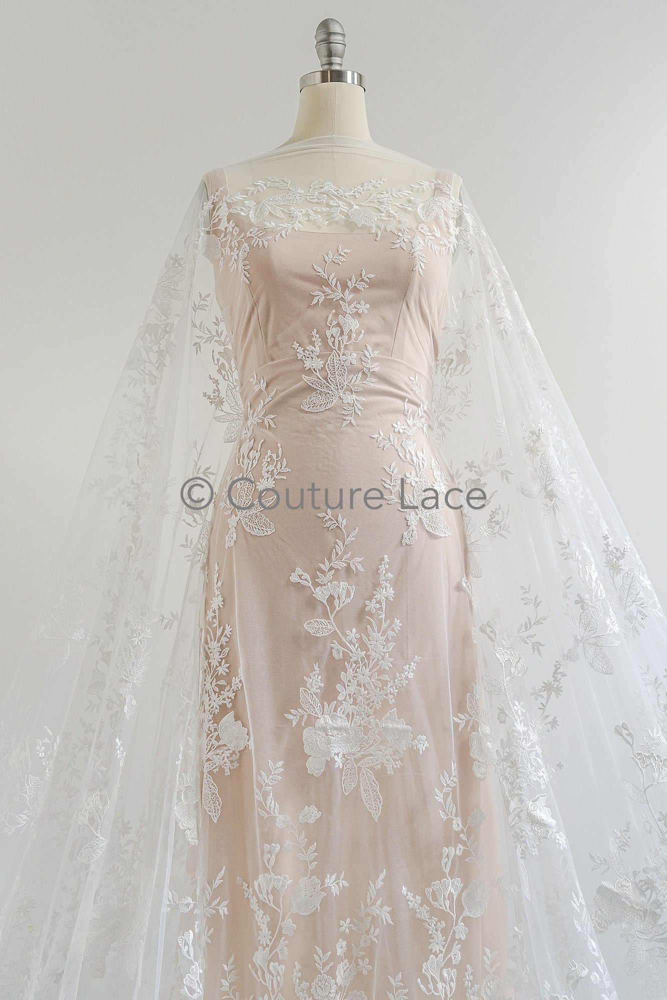 Blumen Braut Spitze Off-White/ Brautspitze mit Blumen/ Hochzeit Spitze/ Couture Spitze// L23-609