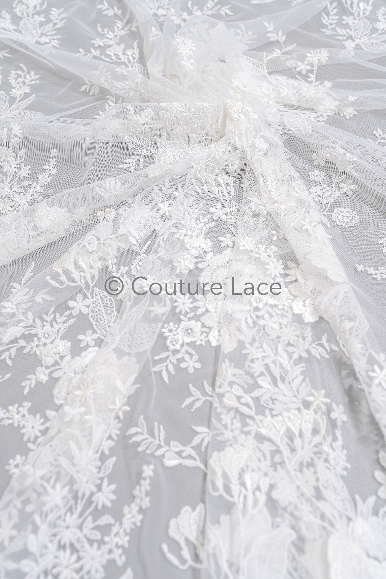 Blumen Braut Spitze Off-White/ Brautspitze mit Blumen/ Hochzeit Spitze/ Couture Spitze// L23-609