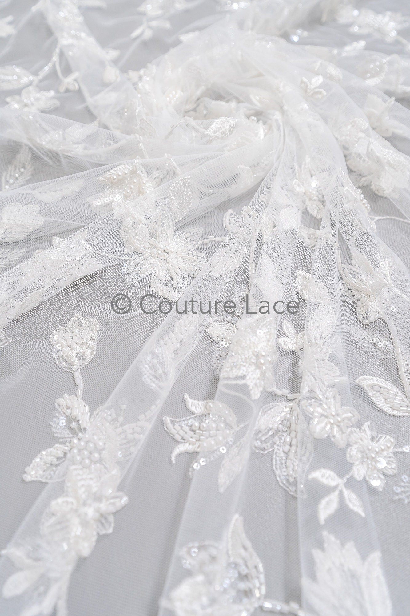 Perlen Spitzenstoff Off-White/ Couture Spitze Stoff/ Braut Spitzenstoff/ Perlen Spitze// L23-610