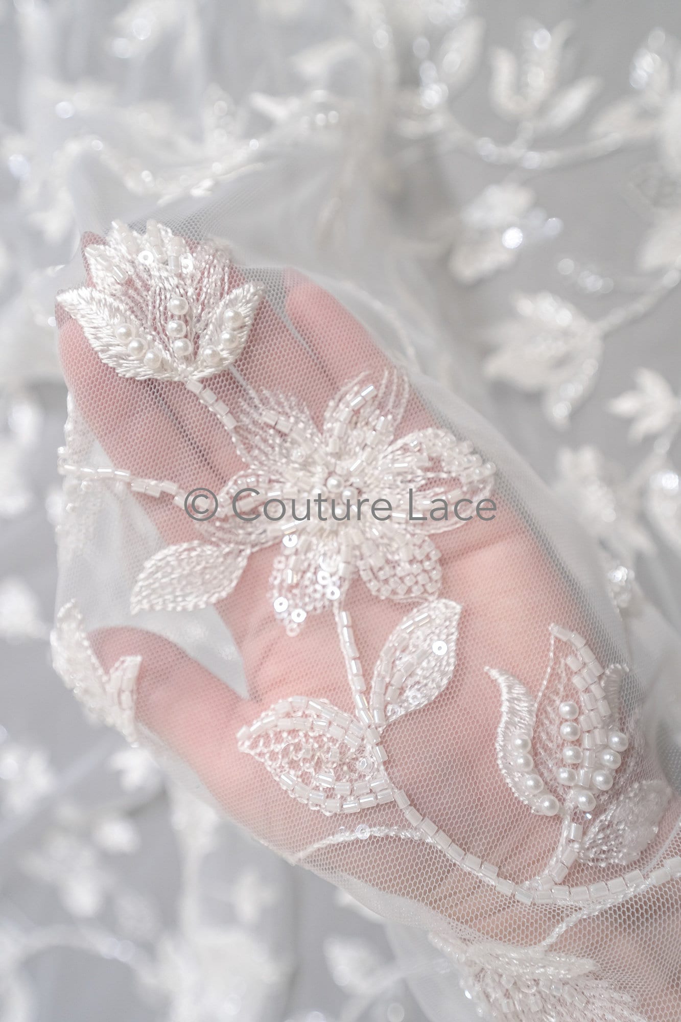 Perlen Spitzenstoff Off-White/ Couture Spitze Stoff/ Braut Spitzenstoff/ Perlen Spitze// L23-610