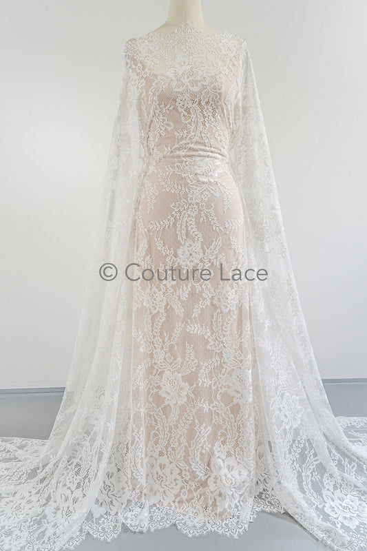 3yds français dentelle/dentelle florale pour robe de mariée/dentelle nuptiale Off-White/dentelle de mariage florale/dentelle chantilly//L23-612