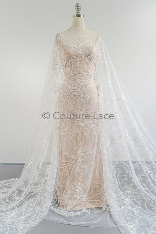 Perlen Spitzenstoff Off-White/ Perlen Brautkleid Spitze/ Couture Spitze Stoff/ Perlen Spitze// L23-622