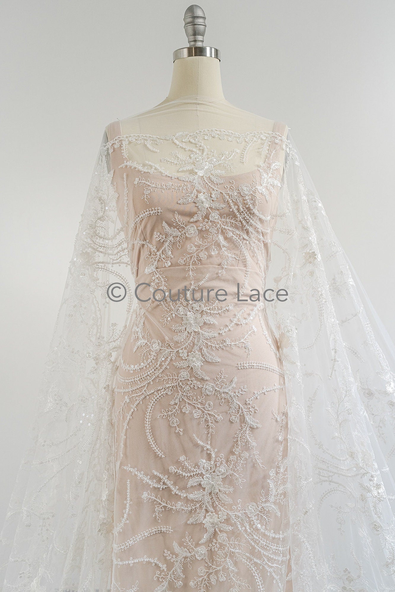 Perlen Spitzenstoff Off-White/ Perlen Brautkleid Spitze/ Couture Spitze Stoff/ Perlen Spitze// L23-622