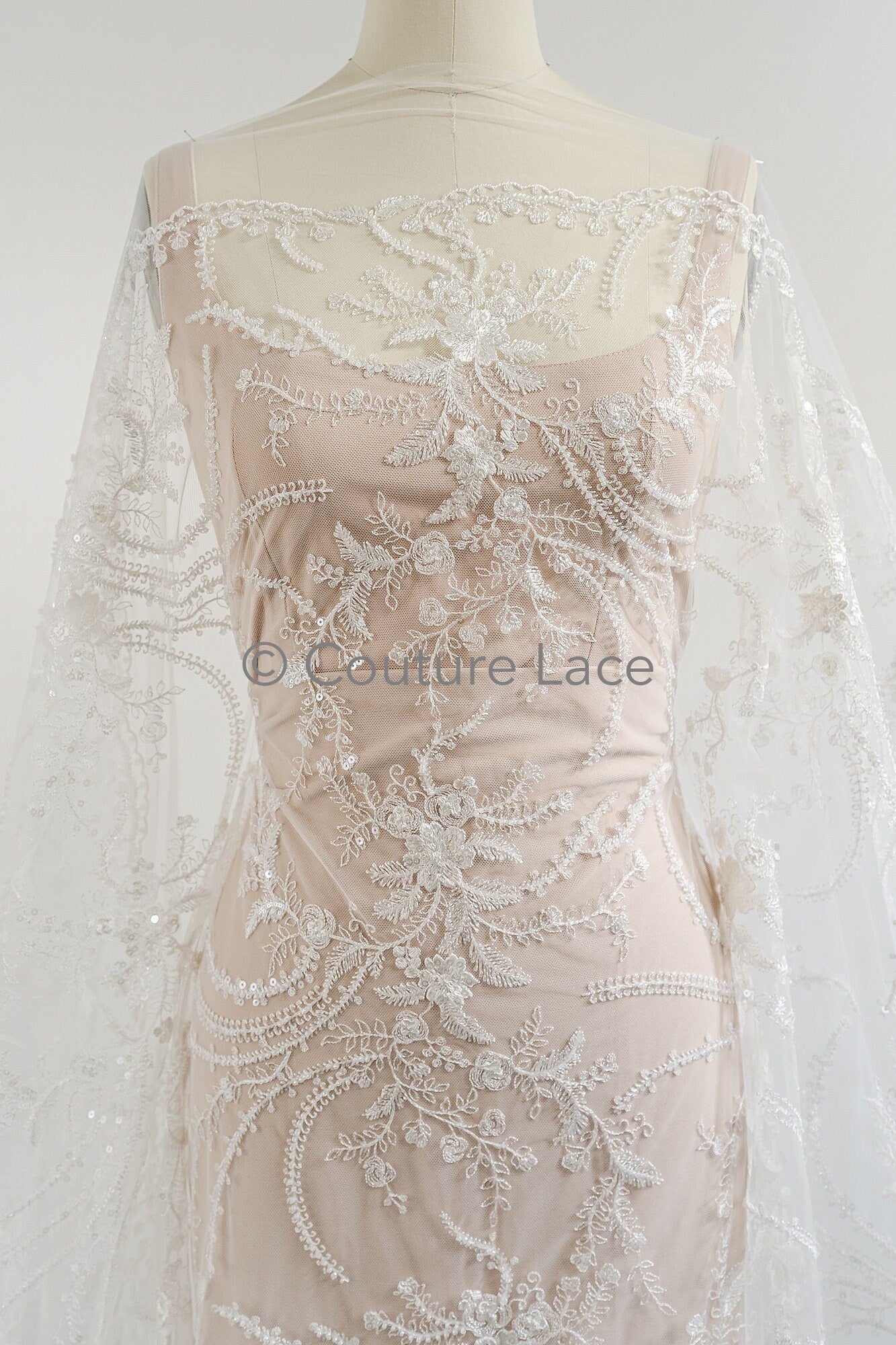 Perlen Spitzenstoff Off-White/ Perlen Brautkleid Spitze/ Couture Spitze Stoff/ Perlen Spitze// L23-622