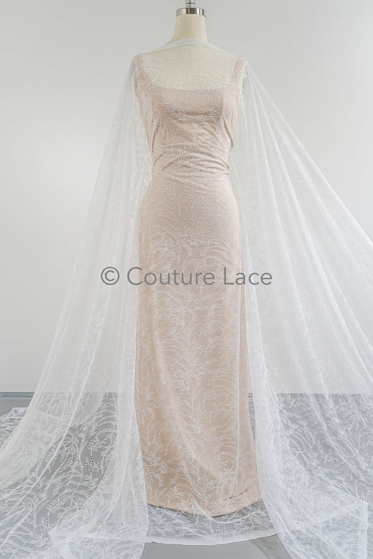 Français dentelle florale/ dentelle nuptiale bruissante/ dentelle voile Français/ dentelle nuptiale Chanitilly/ tissu de dentelle édouardienne// L23-623