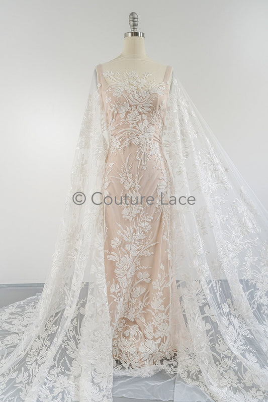 Perlen Spitzenstoff Off-White/ Couture Spitze Stoff/ Brautspitze Stoff/ Perlen Spitze// L23-625