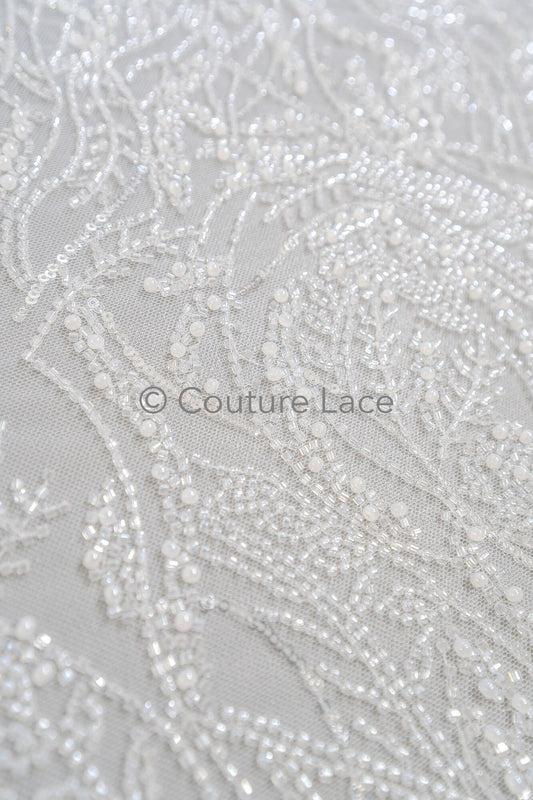 Perlen Spitzenstoff Off-White/ Couture Spitze Stoff / Brautspitze Stoff/ Perlen Spitze// L23-626