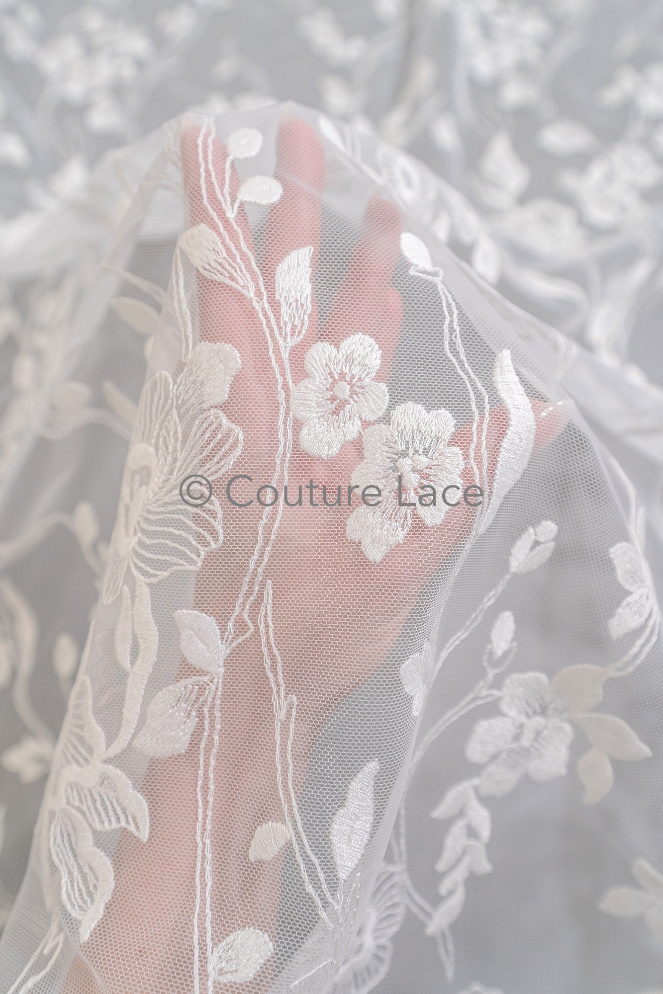 Blumen Braut Spitze Off-White/ Brautspitze mit Blumen/ Hochzeit Spitze/ Couture Spitze// L23-629