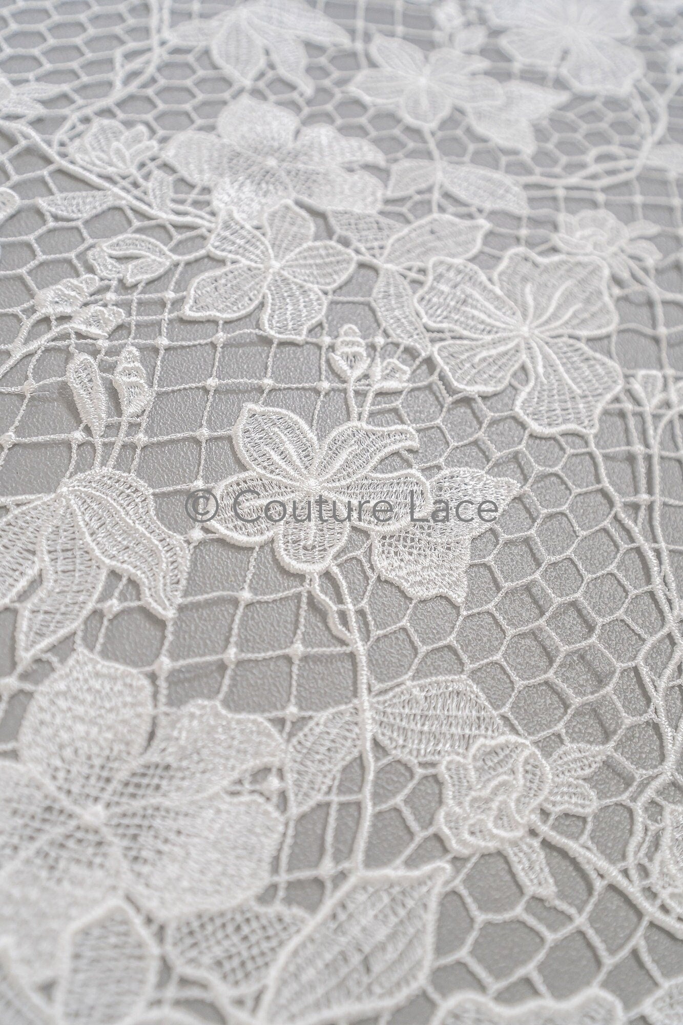 Floral Nottingham Lace Off-White/ foamy guipure lace/ boho lace/ bridal lace/ couture lace// L23-630
