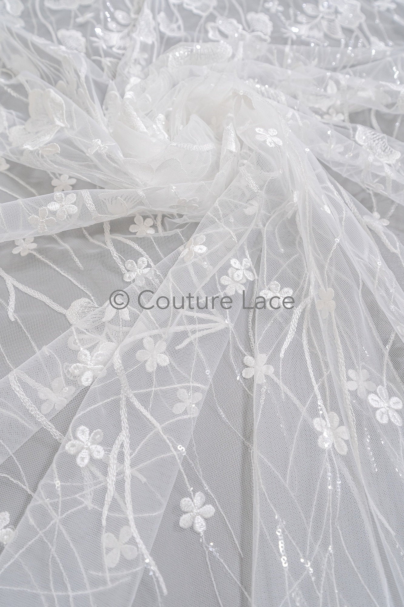 Florale Braut Spitze Off-White/ Brautspitze Stoff mit Pailletten/ florale Hochzeit Spitze mit Pailletten/ Couture Spitze// L23-632