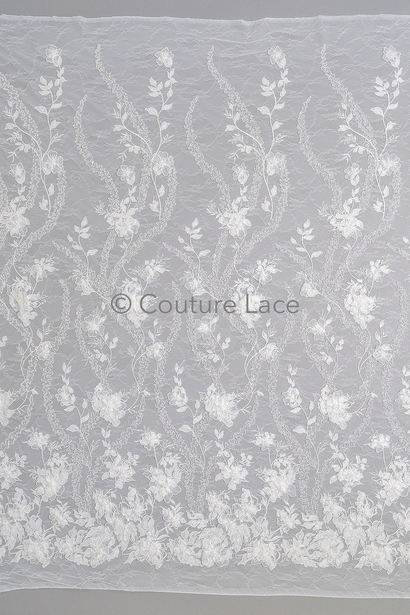 3D Blumen Spitzenstoff/ Braut Spitze Off-White/ romantischer Blumen Spitzenstoff/ Hochzeit Spitzenstoff// L23-608