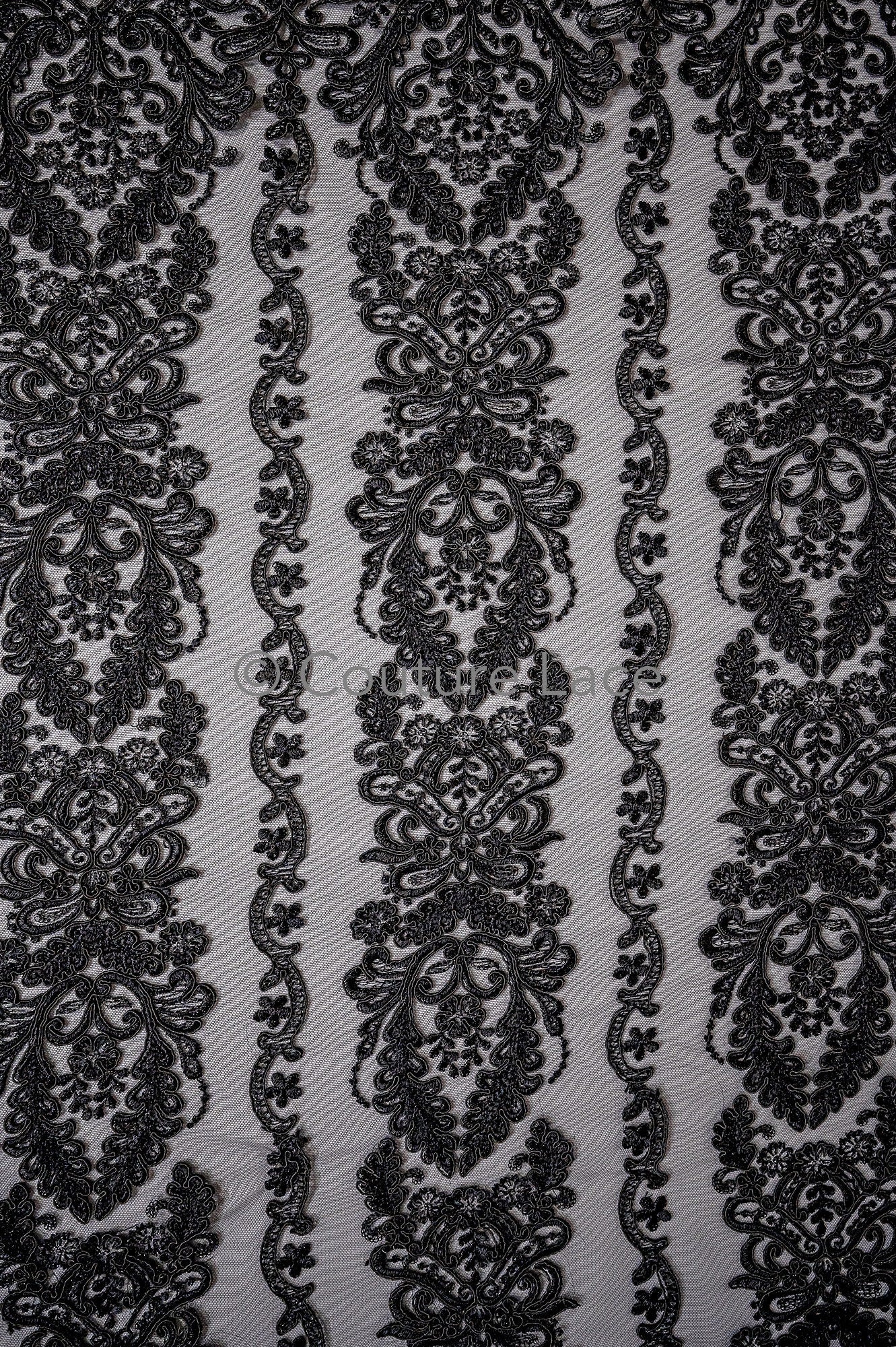Schwarze Couture-Spitze / Couture-Abendkleid-Spitzenmaterial / schwarzes Abschlussball- oder Halloween-Kleid / schwarze Hochzeitsspitze // L18-193