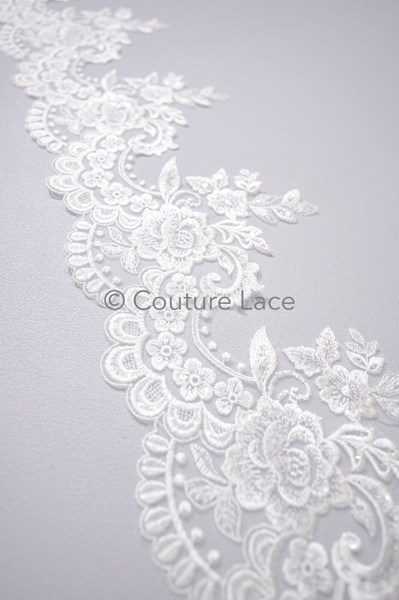 Off-white lace trim/ soft embroidered lace trim/ elegant lace border/ veil lace/ lace border // T23-044