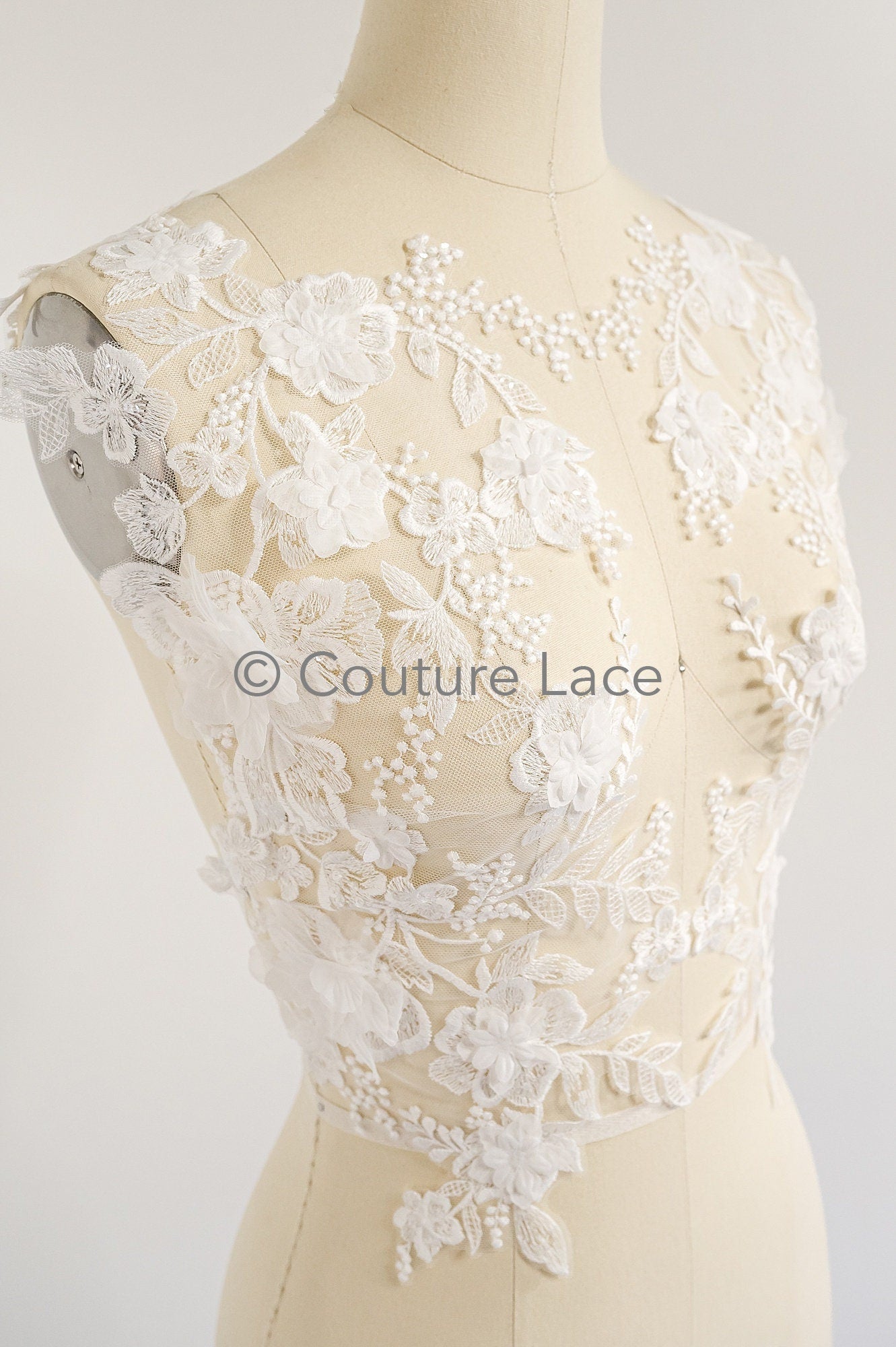 Hochzeit Kleid Spitze Applikation / Perlen Braut Aufnäher / 3D Blumen Applikation / Braut Applikation / A23-347