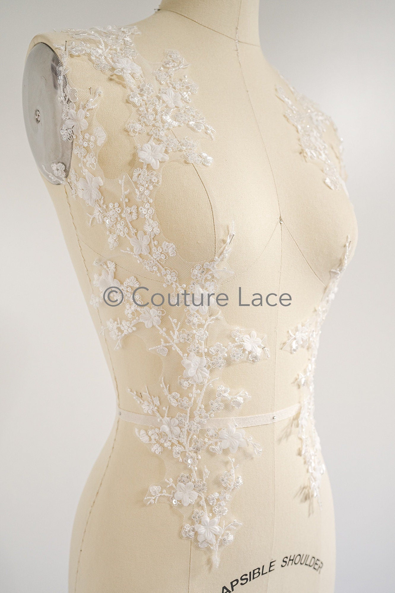 Hochzeit Kleid Spitze Applikation / Perlen Braut Aufnäher / 3D Perlen Blumen Applikation / Braut Blatt Applikation / A23-348
